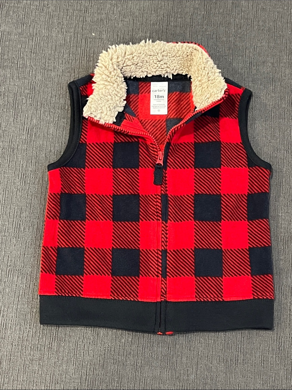 Carter's 18M Red and Black Buffalo Plaid Sherpa Collar Vest